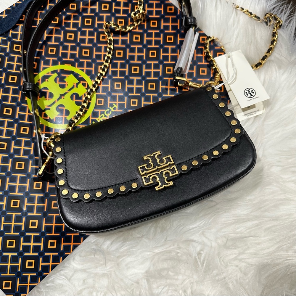 NWT Tory Burch Britten Gold Studded Black Convertible Crossbody Shoulder Bag - Picture 8 of 9